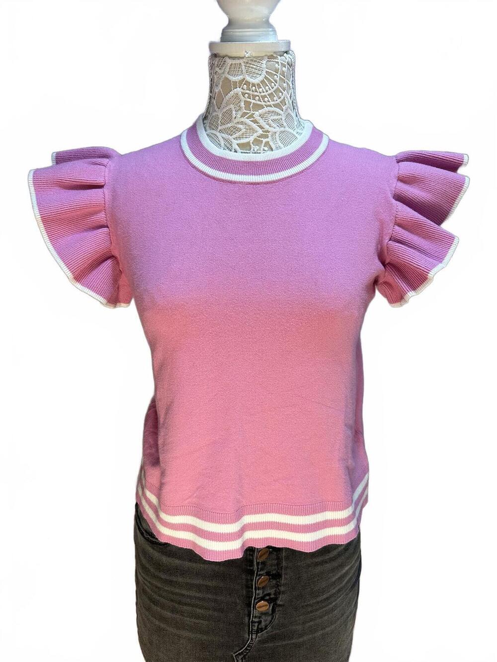 THML Pink Ruffle Sleeve Knit Top